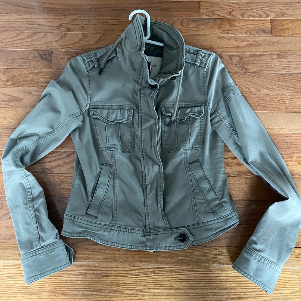 Abercrombie & Fitch Olive Moto Jean Jacket Small